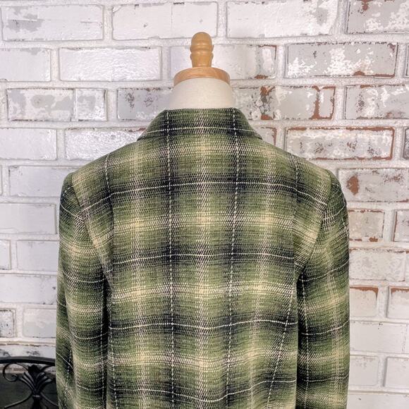 Vintage 90s Sag Harbor Green Plaid Womens Long Sleeve Button-down  Blazer Jacket - Picture 6 of 9